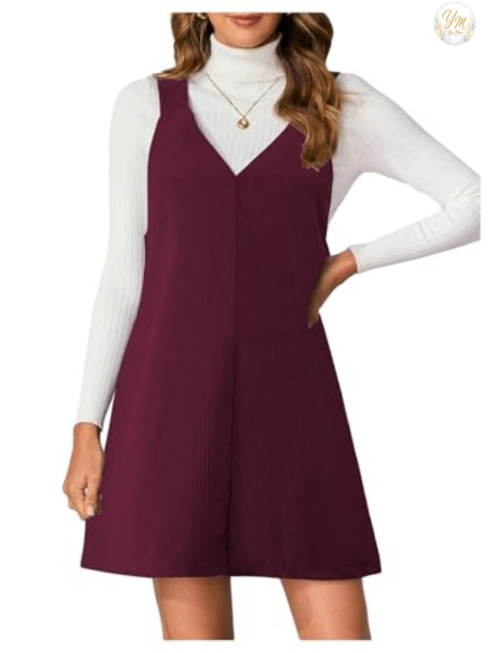 Corduroy Overall Dress Mini Pinafore V Neck Sleeveless Jumper Fall Casual